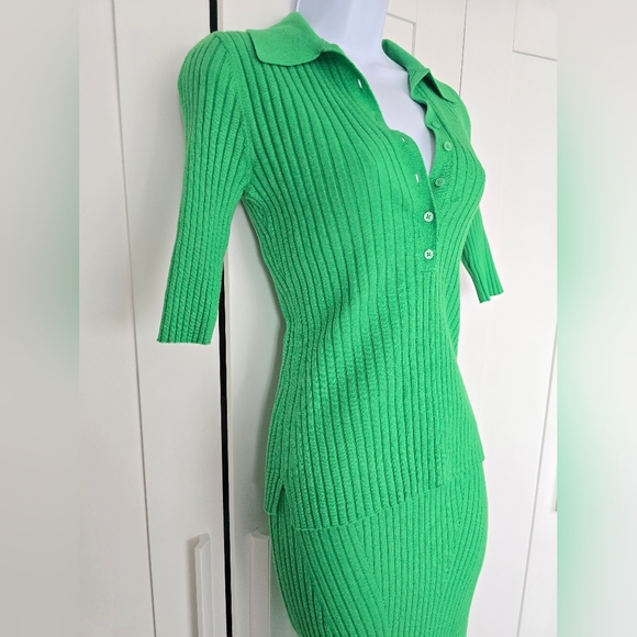 NWOT Rare Retro Fun Ribbed Pointelle Knit Polo & Midi Skirt Set - Picture 5 of 9